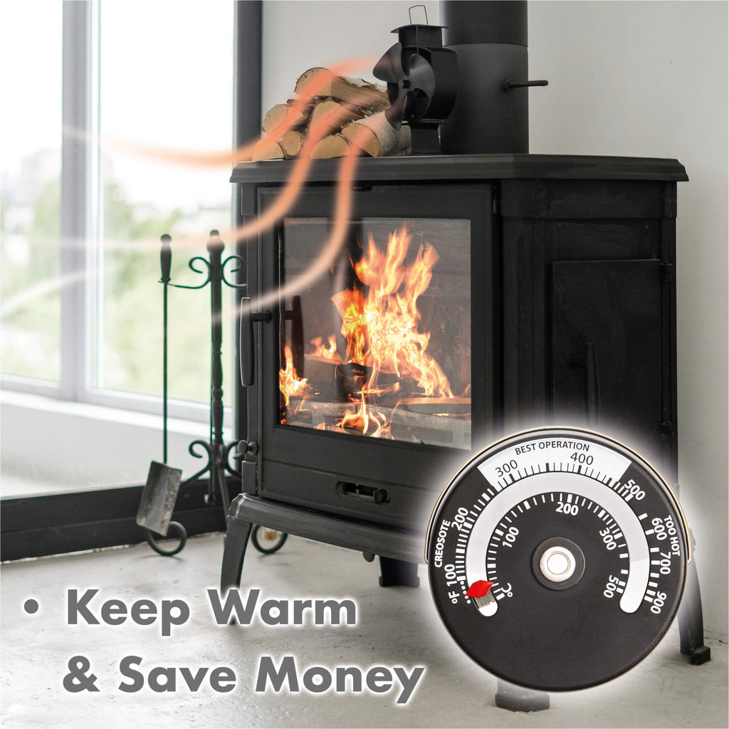 3 Blade Stove Fan and Magnetic Stove Fireplace Thermometer Heat Powered