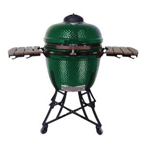 Henley Stoves Kamado 24-Inch Ceramic Charcoal Oven & BBQ Grill with Cart and Side Shelves Emerald Green