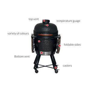 Henley Stoves Kamado 24-Inch Ceramic Charcoal Oven & BBQ Grill with Cart and Side Shelves Emerald Green