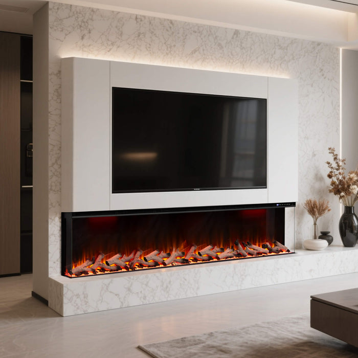 Maison 80 Inch Panoramic Smart Wi-Fi Alexa Media Wall Fireplace 3 Sided LED Electric Fire with UHD Flames & Smart App Control