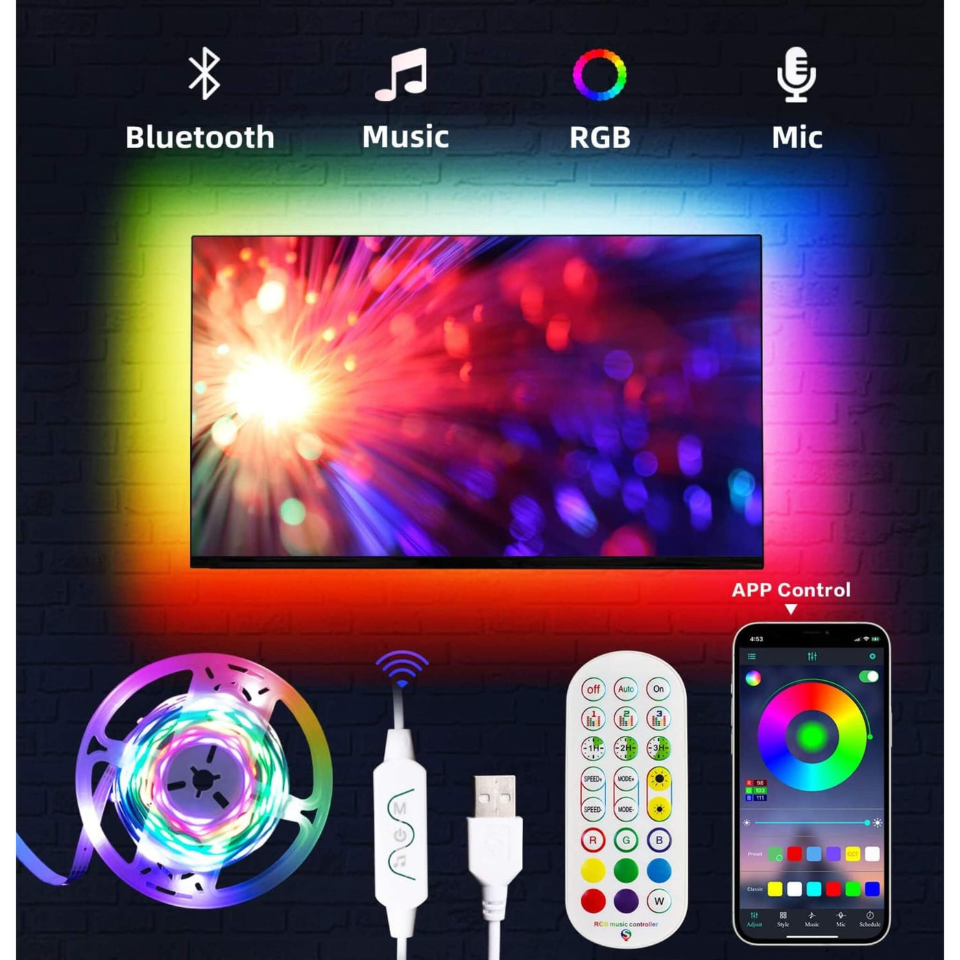 Led Screen Rainbow LED TV Backlight Strip Rainbow or Solid Multi Colour – Prestige Home Fires