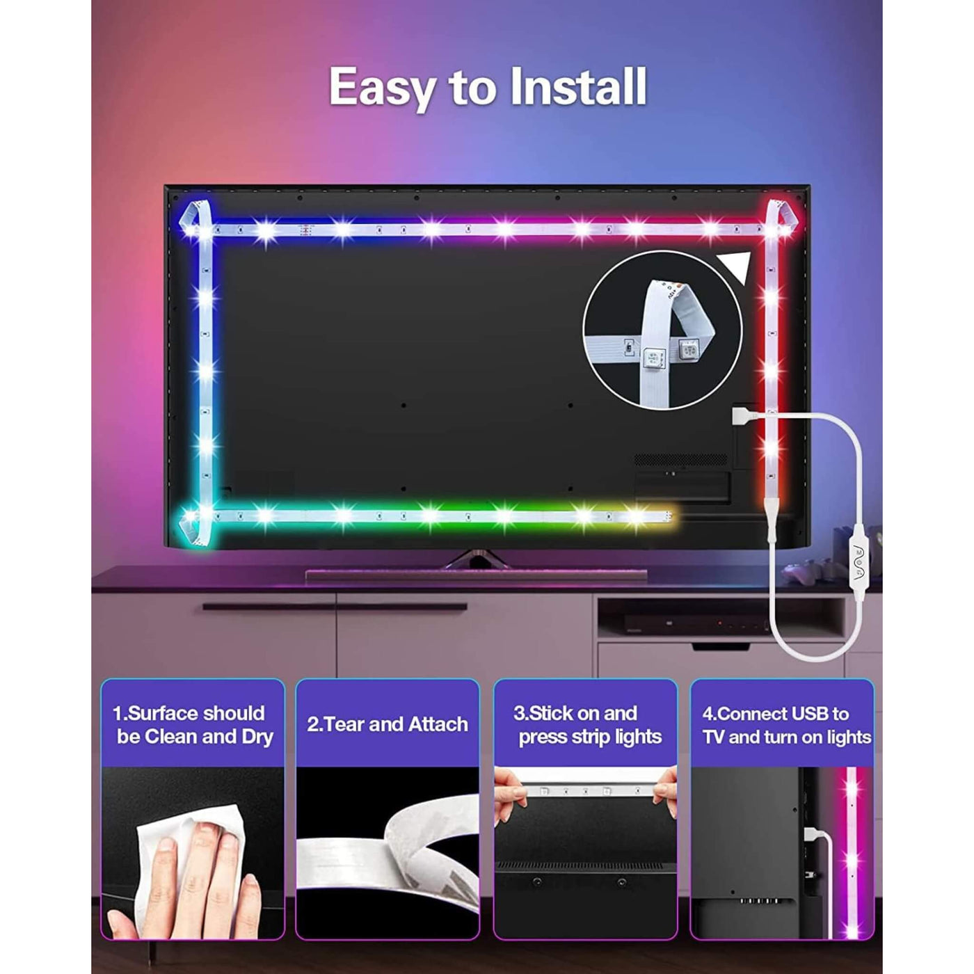 Tv Backlight Strp LED TV Backlight Strip Rainbow or Solid Multi Colour – Prestige Home Fires